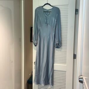 Shona Joy La Lune Plunged Neck Balloon Sleeve Midi Dress - Powder Blue